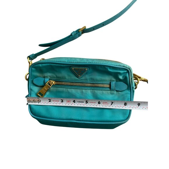 PRADA Testo Tessuto Turquoise Gold Nylon Small Camera Crossbody Bag - Picture 14 of 16